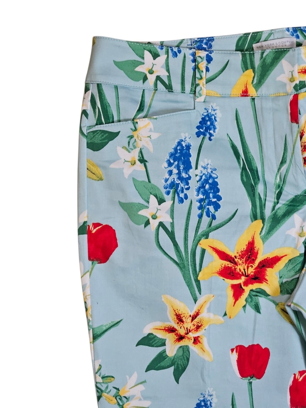 NY&Co Light Blue Floral Crop Pants - Picture 3 of 7